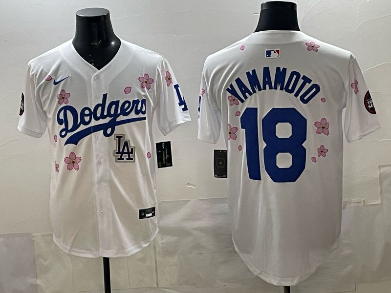 Men 2025 Los Angeles Dodgers #18 Yamamoto White Sakura Edition Nike MLB Jersey style 001